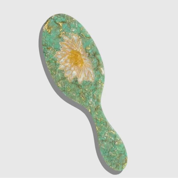 Solar Eclipse Hand-Painted Waterlily July Birthday Acetate 2-1 Daily Hair Brush - Picture 1 of 3